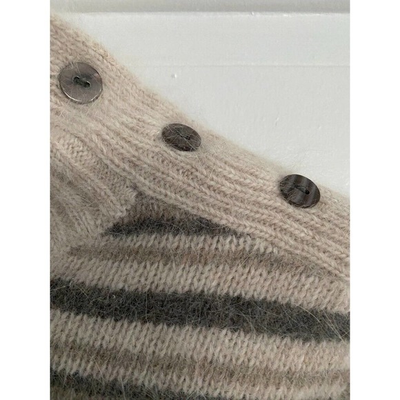Paraphrase - Wool Angora Rabbit H striped tan sweater turtle neck W size Medium - Picture 3 of 5